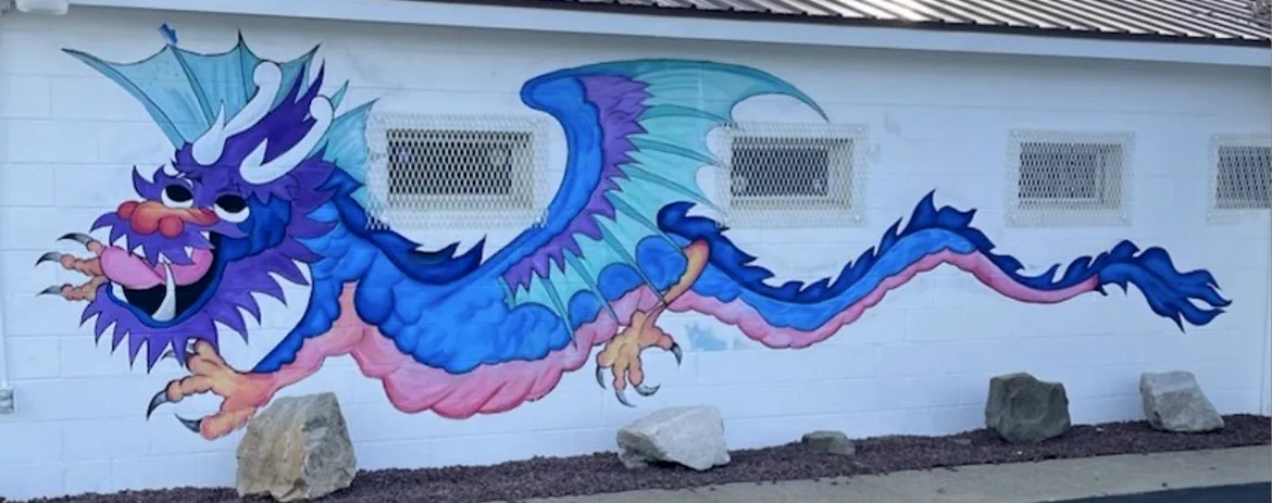 Close view of the dragon mural