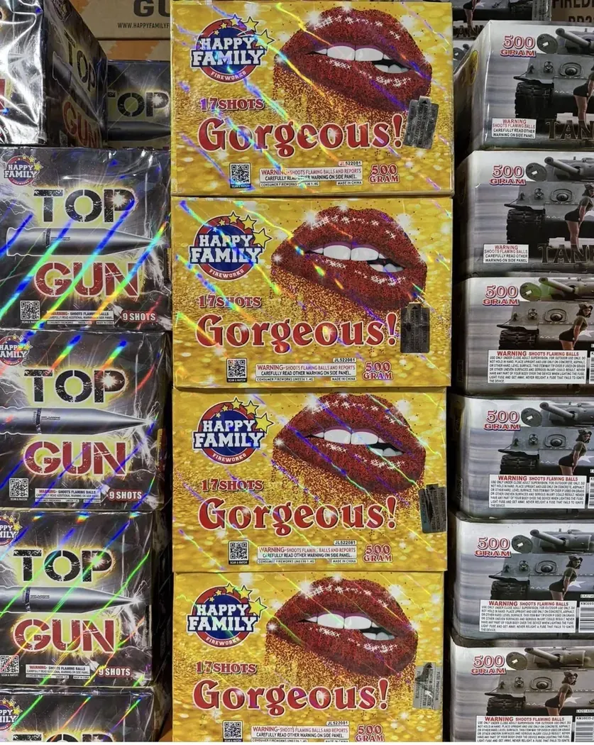 Gorgeous and Top Gun 500 gram cakes stacked in the showroom